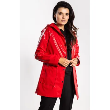 Dámský kabát Dámská latexová bunda s kapucí a kapsami A754 Barva: Červená, Velikost: XL