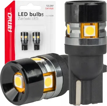 Povinná bezpečnostní výbava LED žárovky CANBUS T10 W5W 5SMD 3030 Bílé 12V 24V AMIO-04239