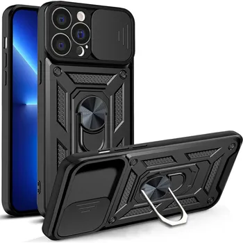 Pouzdro na mobilní telefon Hurtel Hybrid Armor Camshield kryt pro iPhone 13 Pro, obrněné pouzdro s krytem fotoaparátu, černé