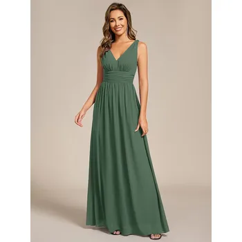 Dámské šaty Elegantní dlouhé šaty pro družičky s dvojitým výstřihem do V Barva: Mátová, Velikost: S