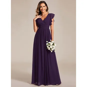 Dámské šaty Šaty pro družičky s volány a výstřihem do V Barva: Fialová, Velikost: 6XL