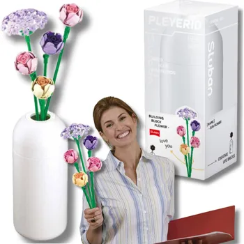 ostatní stavebnice SLUBAN KVĚTINOVÉ STAVEBNICE B1101-17 PIVOŇKY VE VÁZE DÁREK KE DNI UČITELŮ