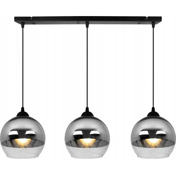 ZÁVĚSNÉ STROPNÍ SVÍTIDLO TROJITÉ LUSTR SKLENĚNÉ STÍNIDLO CHROMOVÉ STŘÍBRNÉ KOULE
