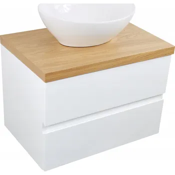 Koupelnový nábytek KOUPELNOVÁ SKŘÍŇKA S DŘEVĚNOU DESKOU | 65 CM | BÍLÝ LAK VYSOKÝ LESK | MDF