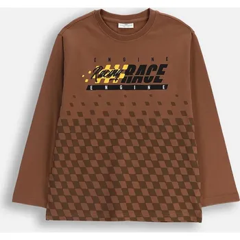 Dětské bavlněné tričko s dlouhým rukávem Coccodrillo hnědá barva, CITY RACING BOY JUNIOR ZC5143101CBJ 88X, vel. 152