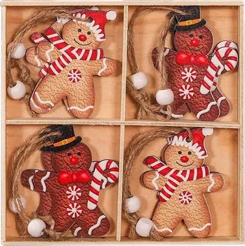 Vánoce ECARLA dřevěné ozdoby na vánoční stromeček 12 Ks Perníčky