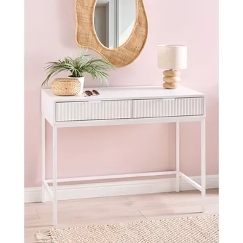 Obývací pokoj Konzolový stolek s 2 zásuvkami bílá dřevovláknitá deska MDF moderní úložná jednotka rýhovaný design úložný prostor do předsíně Beliani