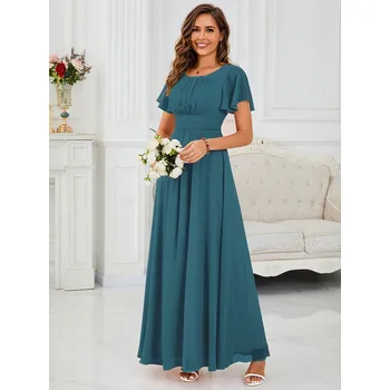 Dámské šaty Skládané šaty pro družičku s kulatým výstřihem Barva: Tyrkysová, Velikost: S