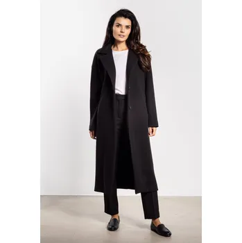 Dámský kabát Dlouhý dámský kabát s rovným střihem a páskem A750 Barva: Černá, Velikost: M