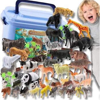 Figurka SADA FIGURKY ZVÍŘÁTEK ZOO DIVOKÁ SAFARI KUFŘÍK 58 DÍLKŮ PRO DĚTI