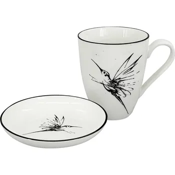 by inspire Set 2 ks - Hrnek 450ml a mistička Bird, bílá/černá