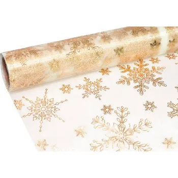 Party dekorace Organza 39cm x 8m vločky zlatá / zlatá