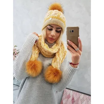 Šála Dámský set čepice + šál K122 hořčice, VELIKOST UNI