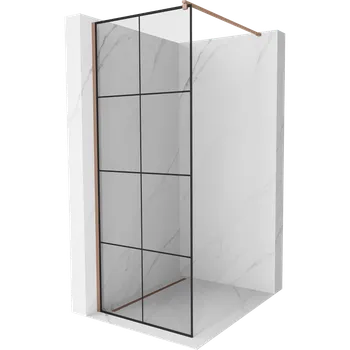 Mexen Kioto sprchová stěna Walk-in 90 x 200 cm, černá mřížka 8 mm, růžové zlato - 800-090-101-60-77 Sprchové stěny