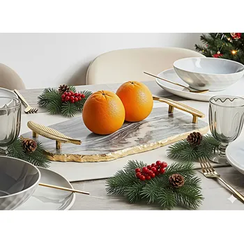 Servírovací podnos mramor tmavě šedý se zlatými kovovými úchyty moderní domácí dekorace Beliani