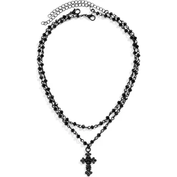 Náhrdelník B-TOP Gotický dámský dvojitý náhrdelník s přívěskem Křížku - černý