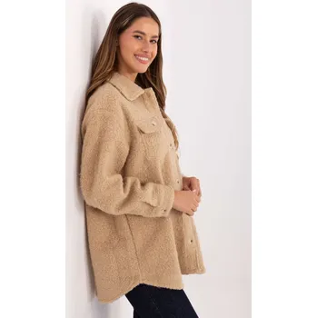 Dámská tunika Béžová casual košilová bunda s límečkem IT-