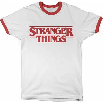 Pánské tričko Stranger Things tričko, Logo Ringer White, pánské XXL