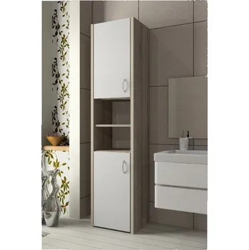 Šatní skříň Koupelnový sloupek Adaś 2D Sonoma + Bílá dvířka 40