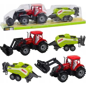 autíčko ČERVENÝ TRAKTOR S NAKLADAČEM A LISOVACÍM STROJEM ZEMĚDĚLSKÁ SADA VOZIDEL