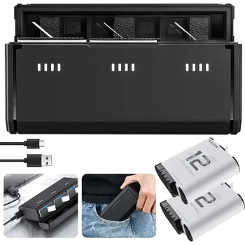 Tříkanálová nabíječka 3 SLOTY + 2 baterie pro kameru GoPro Hero 12 11 10 9