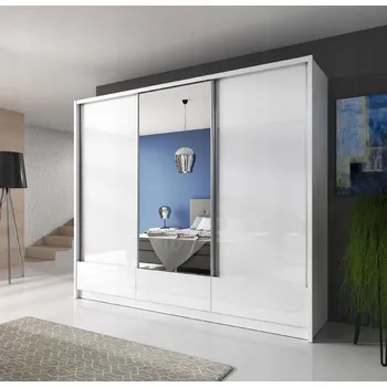Šatní skříň Family Meble SONA Skříň 254 x 214 x 62 cm bílá skříň se zrcadlem