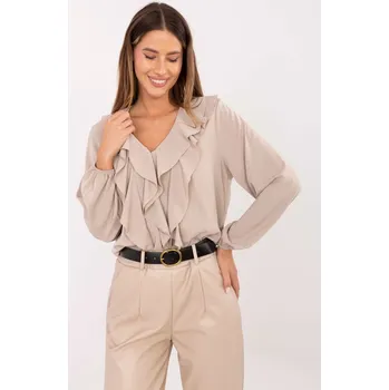 Dámská tunika Elegantní béžová halenka s volánem a balónovými rukávy MI-