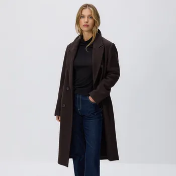 Dámský kabát Reserved - Dvouřadý kabát s vlnou - mahagonová - WM905-93X - WM905-93X-XS