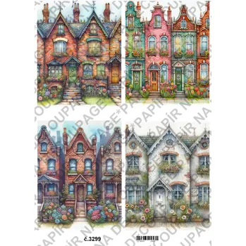 Umělecký papír Rýžový a soft papír na decoupage - Domy, ulice - KB3299 Materiál: Soft, Rozměr: A4