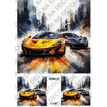 Umělecký papír Rýžový a soft papír na decoupage - Auto sporťák - KB3267 Materiál: Soft, Rozměr: A4