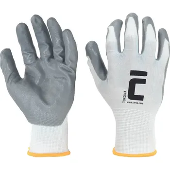 Pracovní oblečení CERVA TORDINA / Pletené bezešvé polyesterové rukavice máčené v nitrilu - bílá/šedá 9