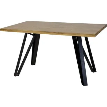 Drewmax Stół dębowy ST203, szerokosc: s140, wysokosc: w77, kolor: debow dab-naturalny, glebokosc: g90, struktura-blatu: lite-lamele, blat: blat-22-cm, kolor-metal: czarny-mat-struktura, sada 5 ks ()