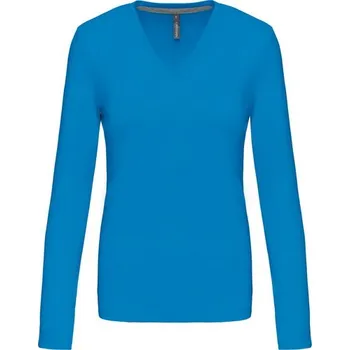 Dámské tričko KARIBAN VINTAGE V-NECK K382 / Dámské tričko s dlouhým rukávem - light royal blue L