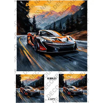 Umělecký papír Rýžový a soft papír na decoupage - Auto sporťák - KB3271 Materiál: Soft, Rozměr: A4