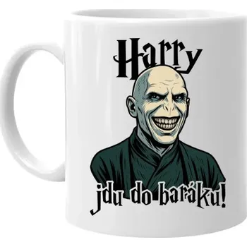 Žertovný předmět Harry, jdu do baráku! - hrnek s potiskem pro fanoušky Harryho Pottera- Tričkový.cz