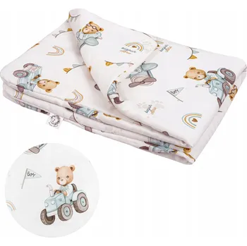 přikrývka Bavlněná přikrývka do postýlky 120x60 cm TRAKTORY a polštář 100x135 cm Bonjour Cherie