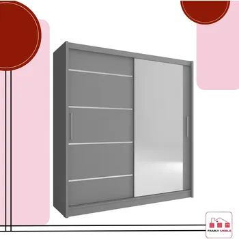 Šatní skříň ZRCADLO SKŘÍŇ RITA I OTEVÍRACÍ 200 CM VELKÉ GRAFIT POLICE ZRCADLO S TYČINKOU