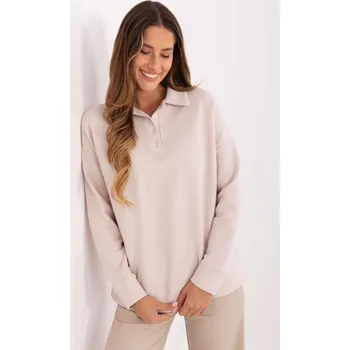 Dámské tričko Béžová bavlněná halenka s límečkem a dlouhým rukávem LK-