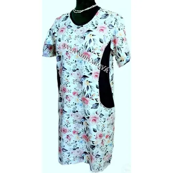 Dámská tunika Tunika/šaty NELA vel.XXL růže na světlé (zadní díl,klín -barva indigo)