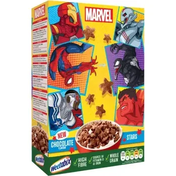 Bonbon Weetabix Marvel pšeničné cereálie ve tvaru hvězdiček s příchutí čokolády 500 g