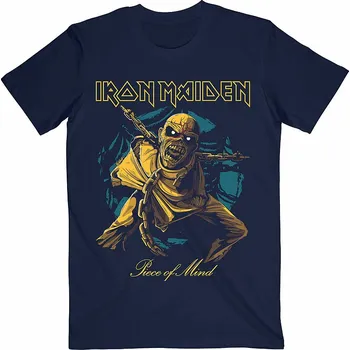 Pánská móda Iron Maiden tričko, Piece of Mind Gold Eddie Navy Blue, pánské XXL