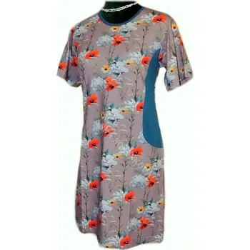 Dámská tunika Tunika NELA květy na šedé vel.M (klín barva petrol)