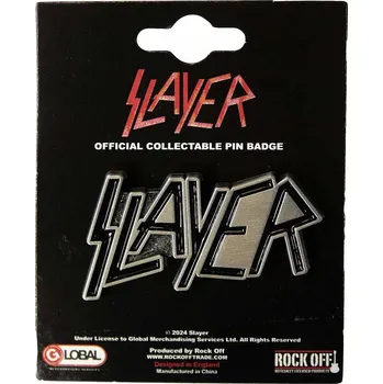 Slayer kovový 3D odznak 45x25 mm, Logo Black on Silver