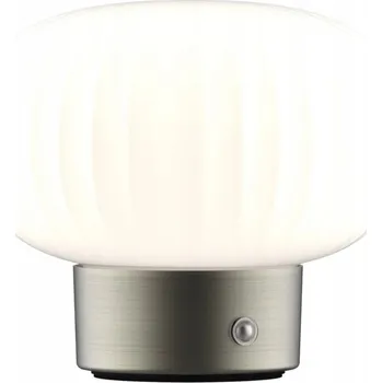 Lampička Dekorativní stolní LED lampa stříbrná skleněná bílá akumulátor lampa Polux