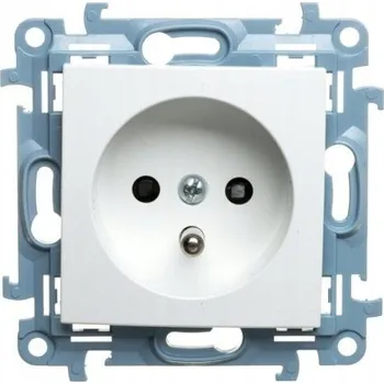 Elektrická zásuvka Simon 10 Jednoduchá zásuvka s uzemněním a clonkami bílá CGZ1Z.01/11