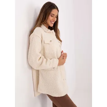 Dámská tunika Světle béžová casual košilová bunda s kapsami IT-
