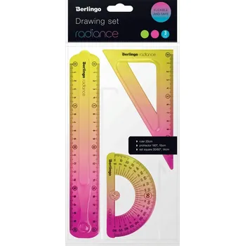 GEOMETRICKÁ SADA 3 ks pro děti - PRAVÍTKO, TROJÚHELNÍK, kružítko BERLINGO