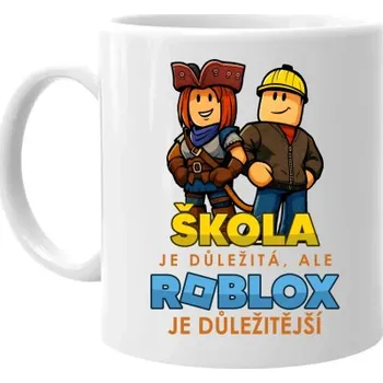 Žertovný předmět Tričkový.cz - Škola je důležitá, ale Roblox je důležitější - hrnek s potiskem