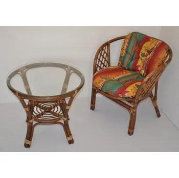 Zahradní sestava Ratanový set BAHAMA 1+1 hnědý polstr červený