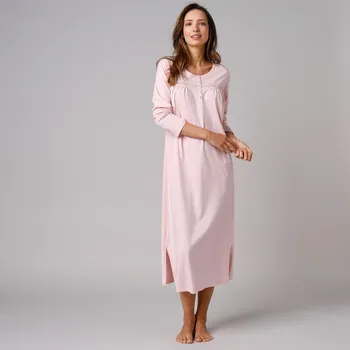 Dámské noční prádlo Blancheporte Jednobarevná dlouhá noční košile s dlouhými rukávy a macramé růžová 58